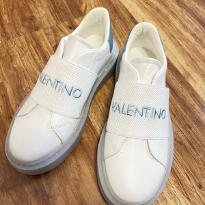 Valentino White and Blue Leather Sneakers